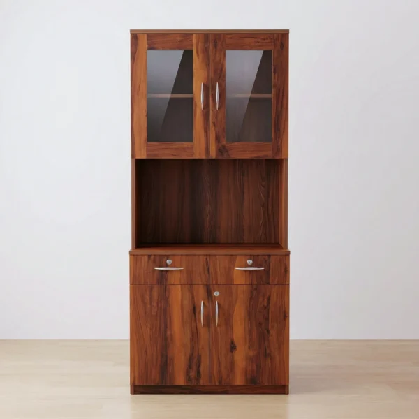 Orion DisplayHub Bookshelf Cabinet | Honey Walnut Storage Cabinet