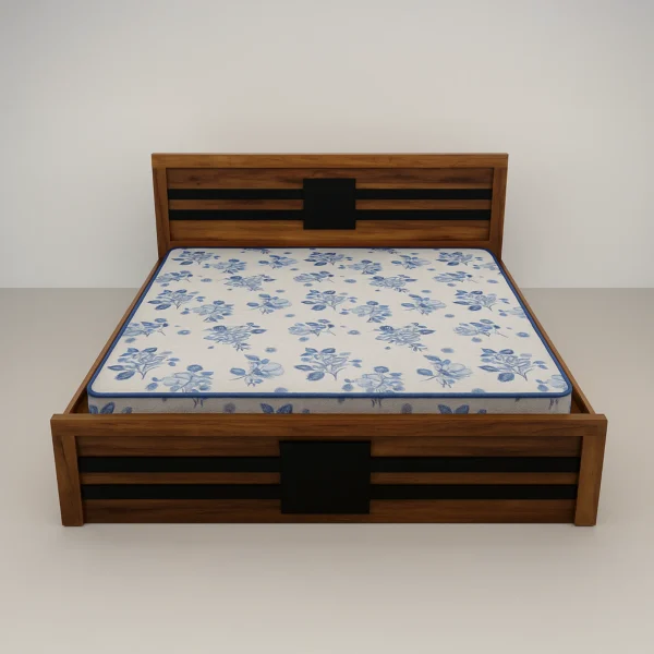 Riviera StripeSquare HDF Board Platform Bed | Honey Walnut Modern Bedroom Bed