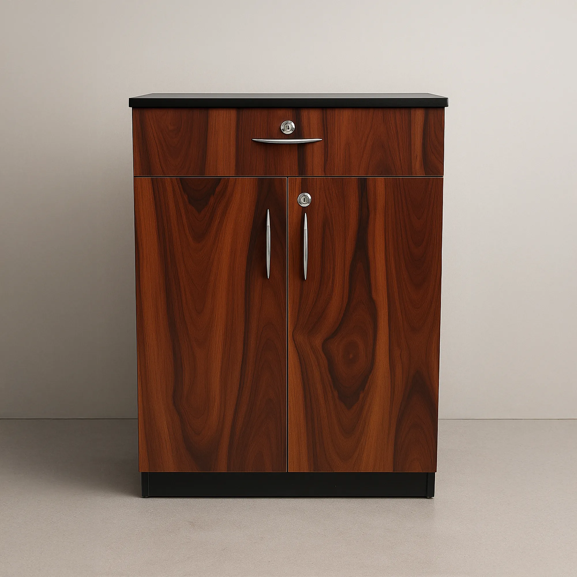 Siena LockStore Multipurpose Cabinet | Walnut Finish Storage Cabinet with Drawer