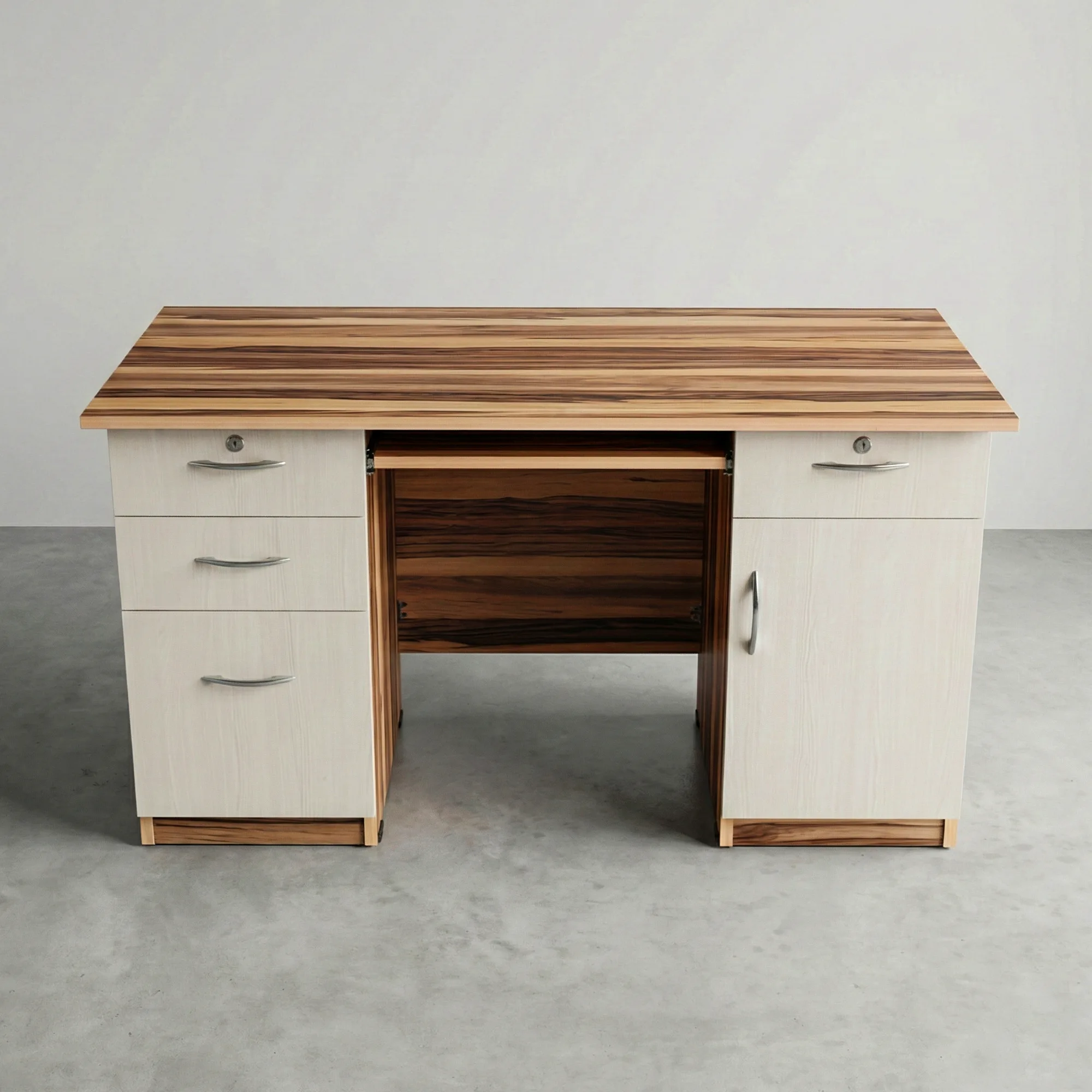 Sierra TwinPed Office Table | Walnut & Ivory Computer Desk with Storage