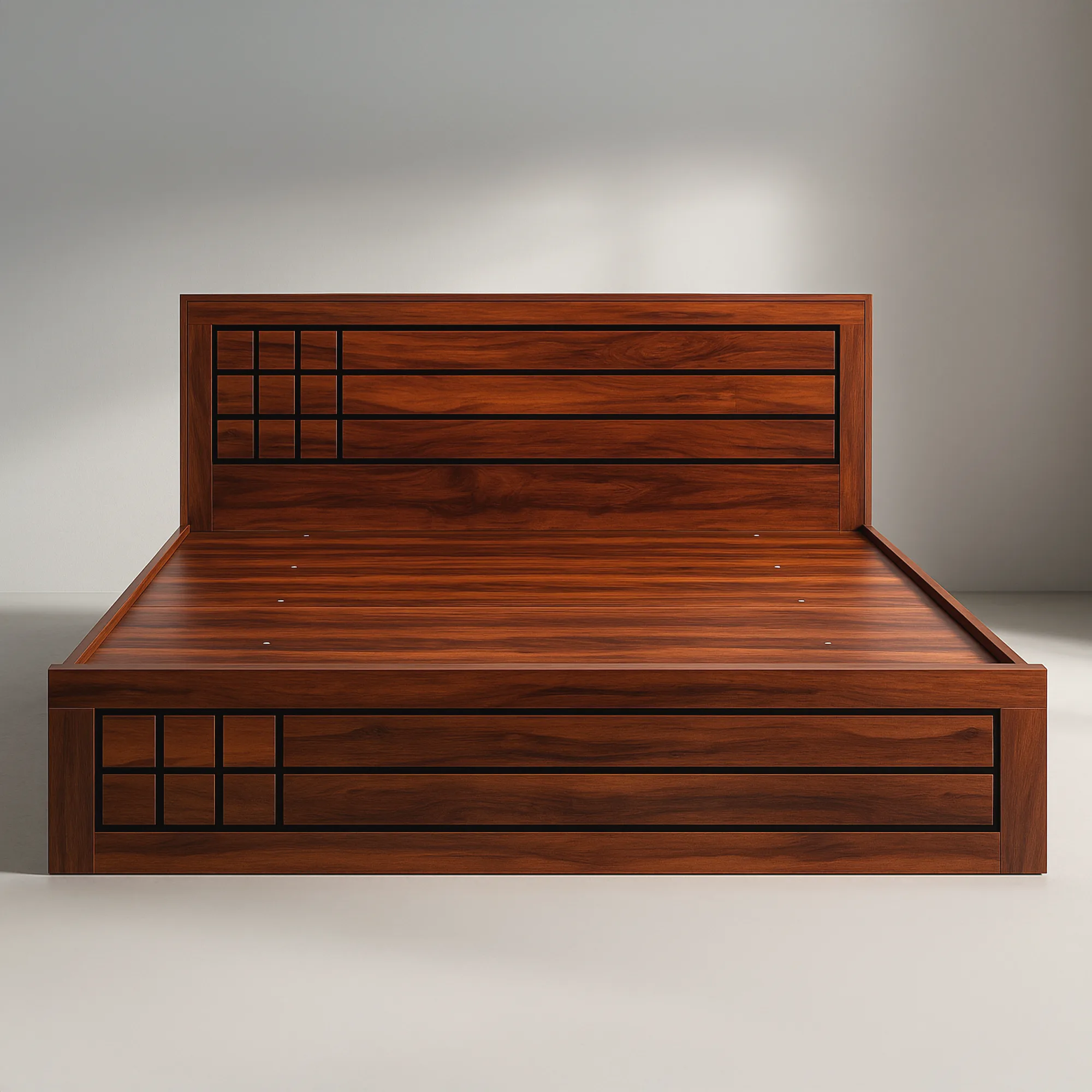 TerraGrid Panel Bed | Teak Walnut Modern Bed Frame