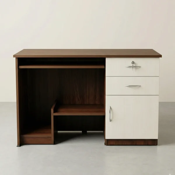 Venza WorkNest Office Table | Walnut & Ivory Computer Desk with Storage - Inner view