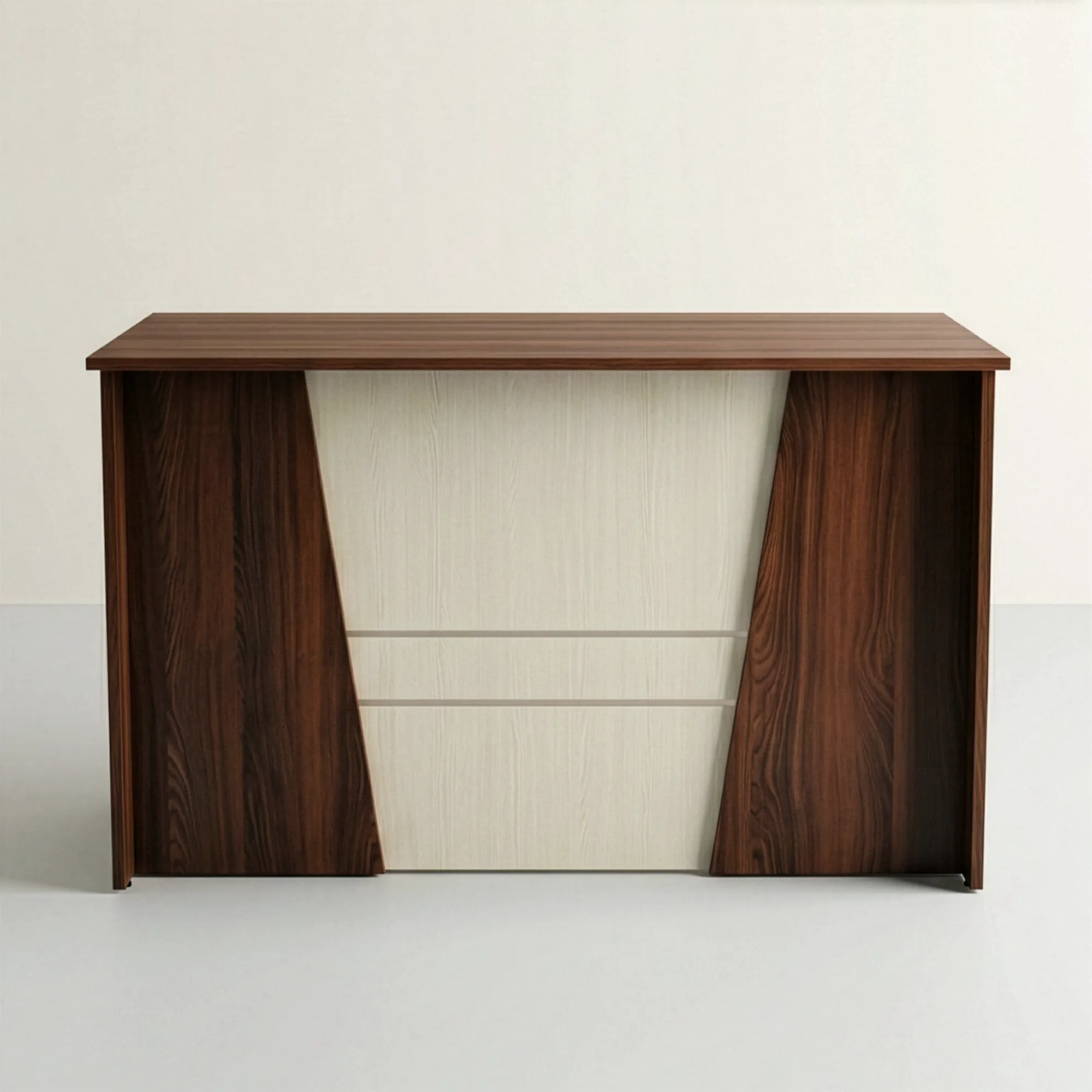 Venza WorkNest Office Table | Walnut & Ivory Computer Desk with Storage - Front view