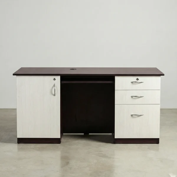 Zentra DualPed Office Table | Wenge & Ivory Computer Desk with Storage