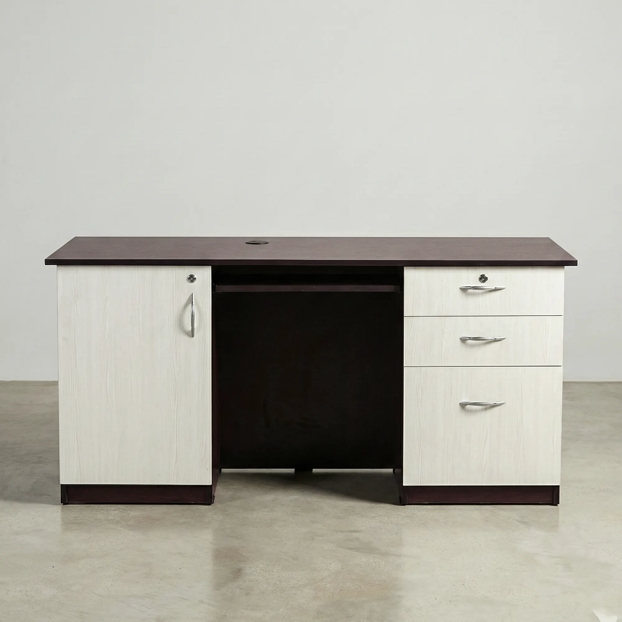 Zentra DualPed Office Table | Wenge & Ivory Computer Desk with Storage