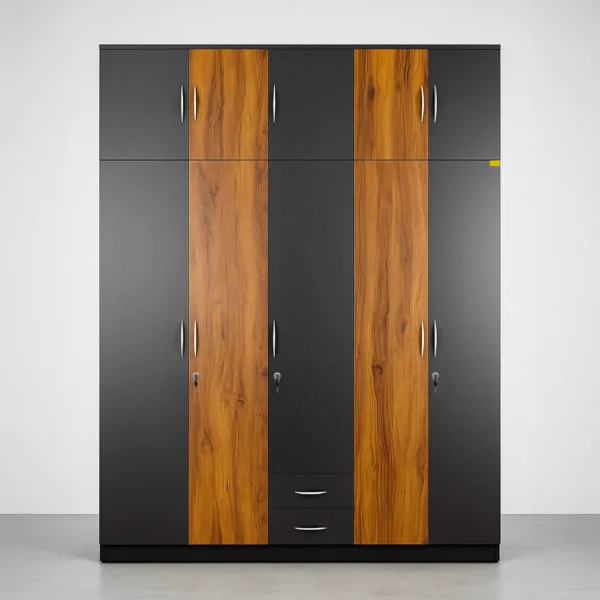 AmberCore 4 Door Wardrobe | Charcoal Black & Teak Almirah