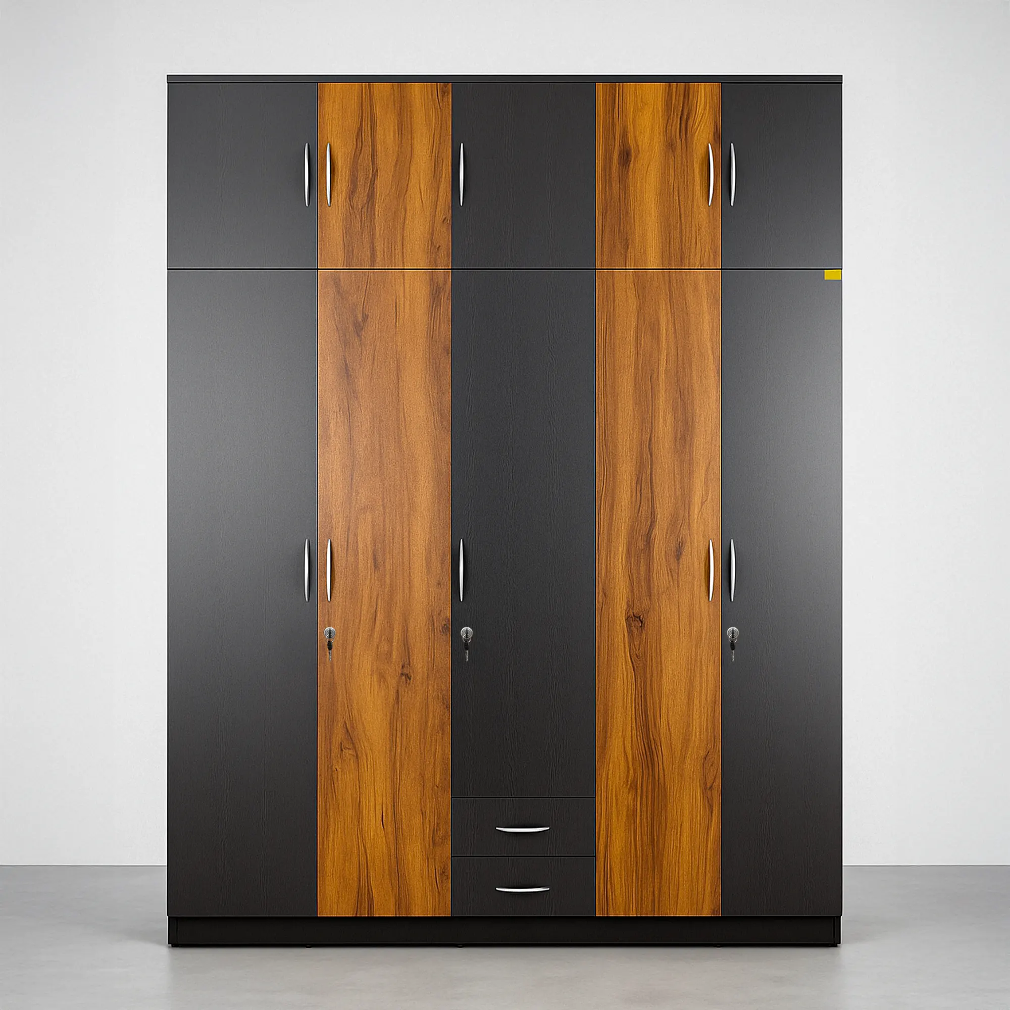 AmberCore 4 Door Wardrobe | Charcoal Black & Teak Almirah