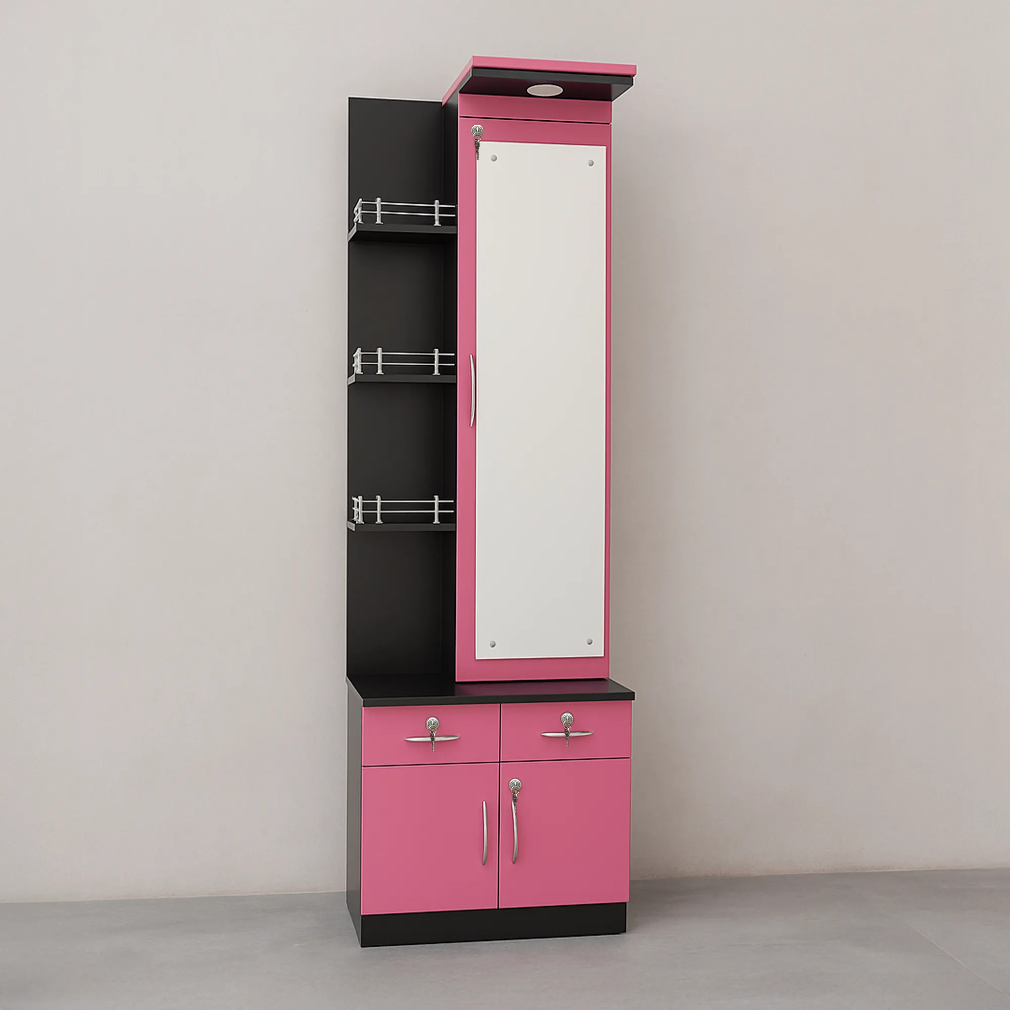 BlushAura Dressing Table | Pink & Black Mirror Unit