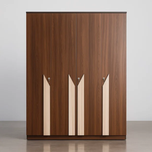 ChevronWood 4 Door Wardrobe | Walnut Almirah