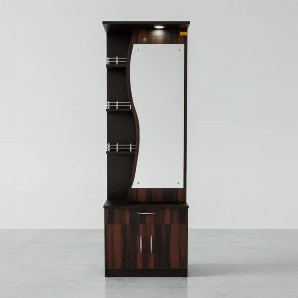 CurveGlow Dressing Table | Dark Walnut Mirror Unit