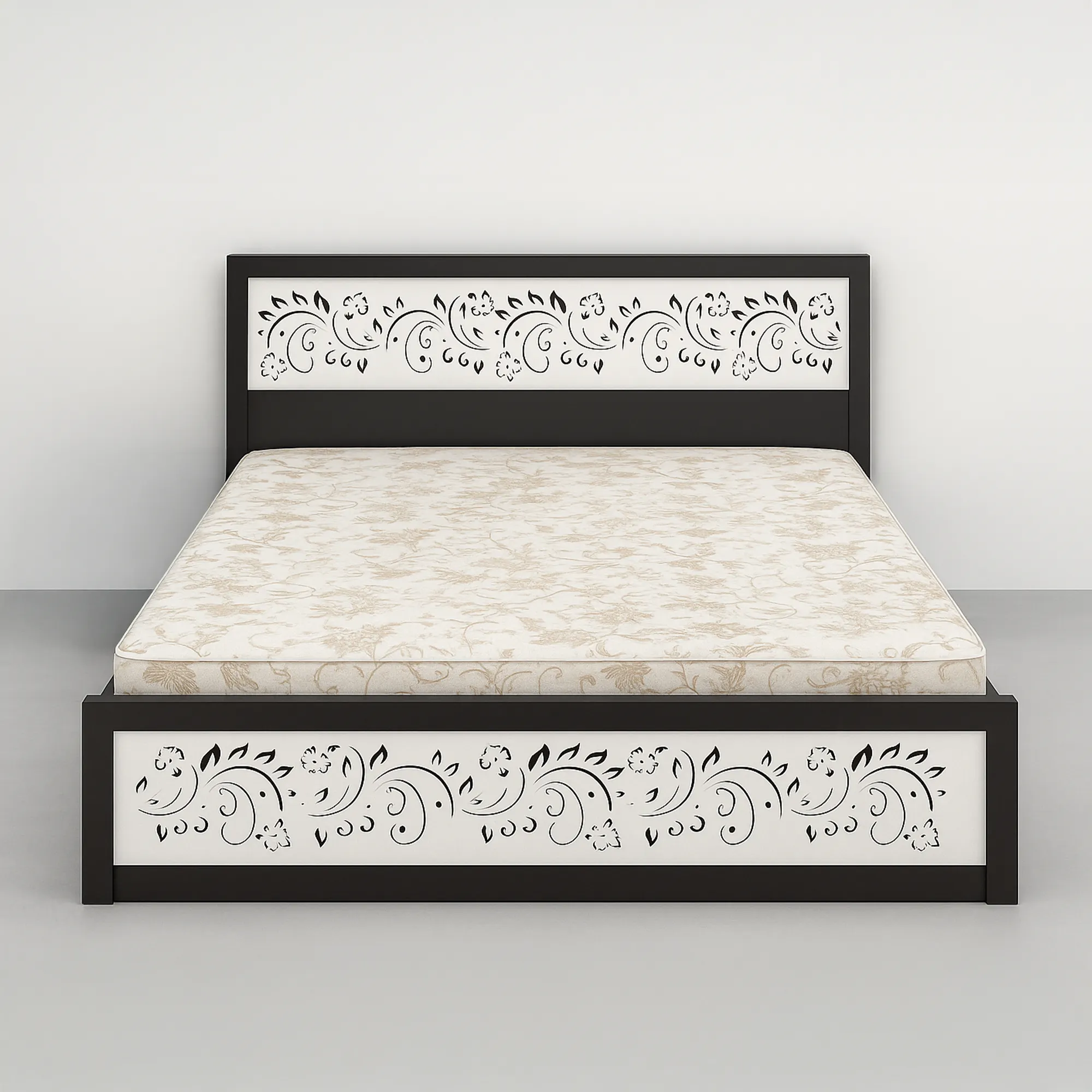FloraLine Bed | Black & Ivory Floral Panel Bed