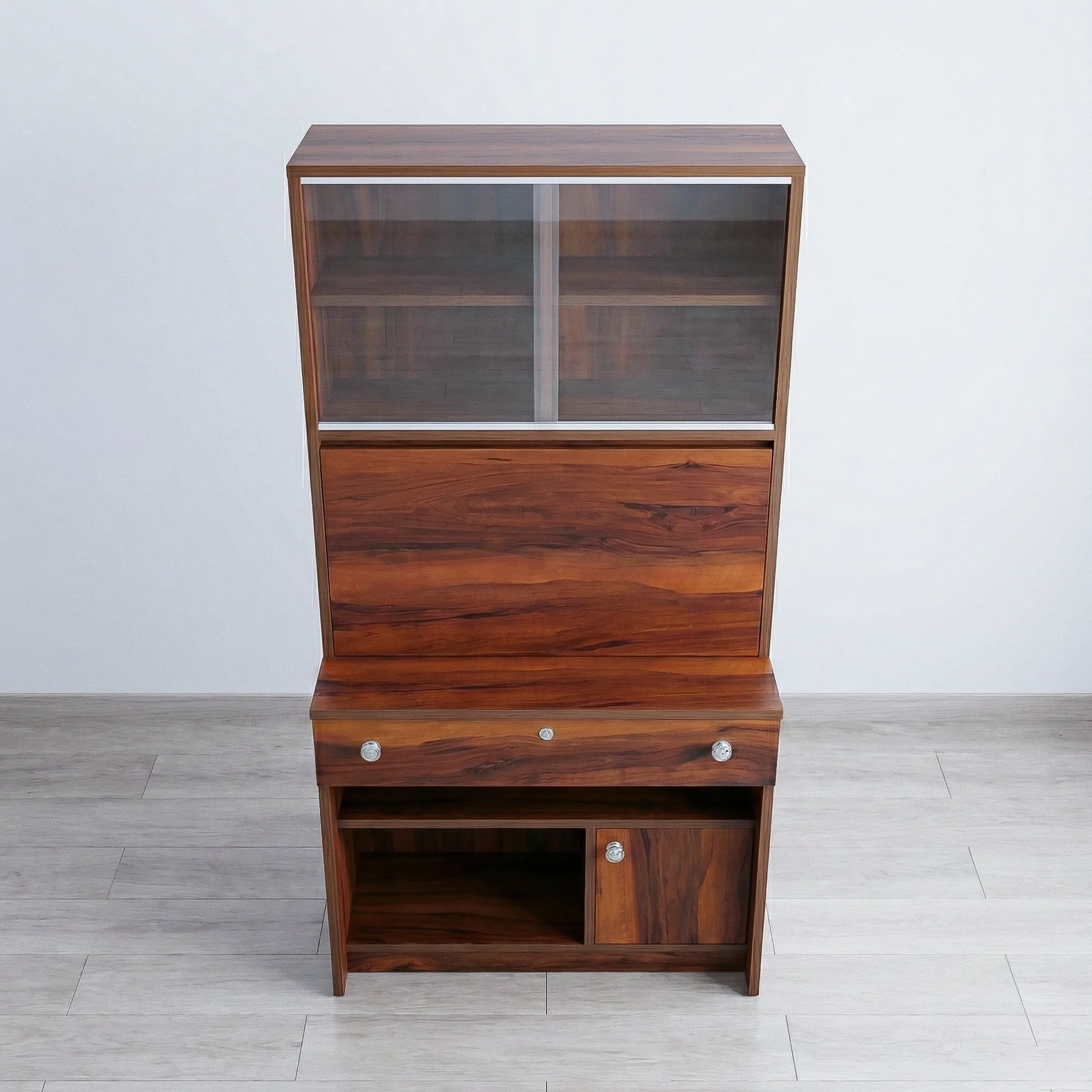 FoldView Bookshelf | Walnut Display Bookshelf with Desk - Top View