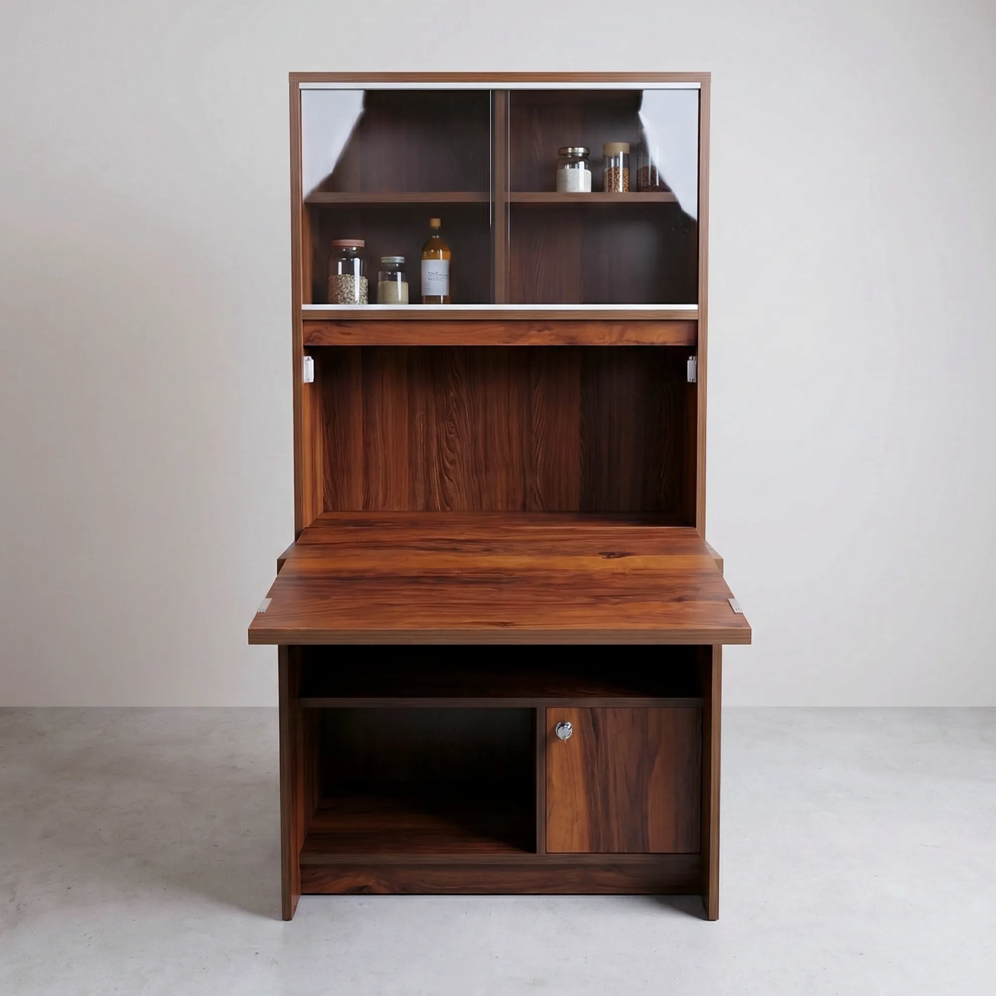 FoldView Bookshelf | Walnut Display Bookshelf with Desk