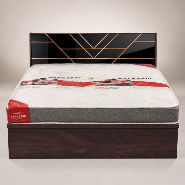 GeoLine King Bed with Black Geometric Headboard | Sai FurnTech