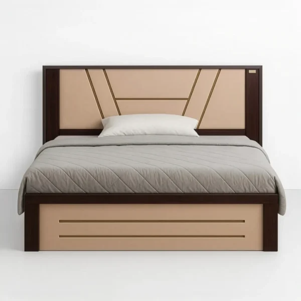 GoldVera King Bed with Beige Panel Headboard | Sai FurnTech