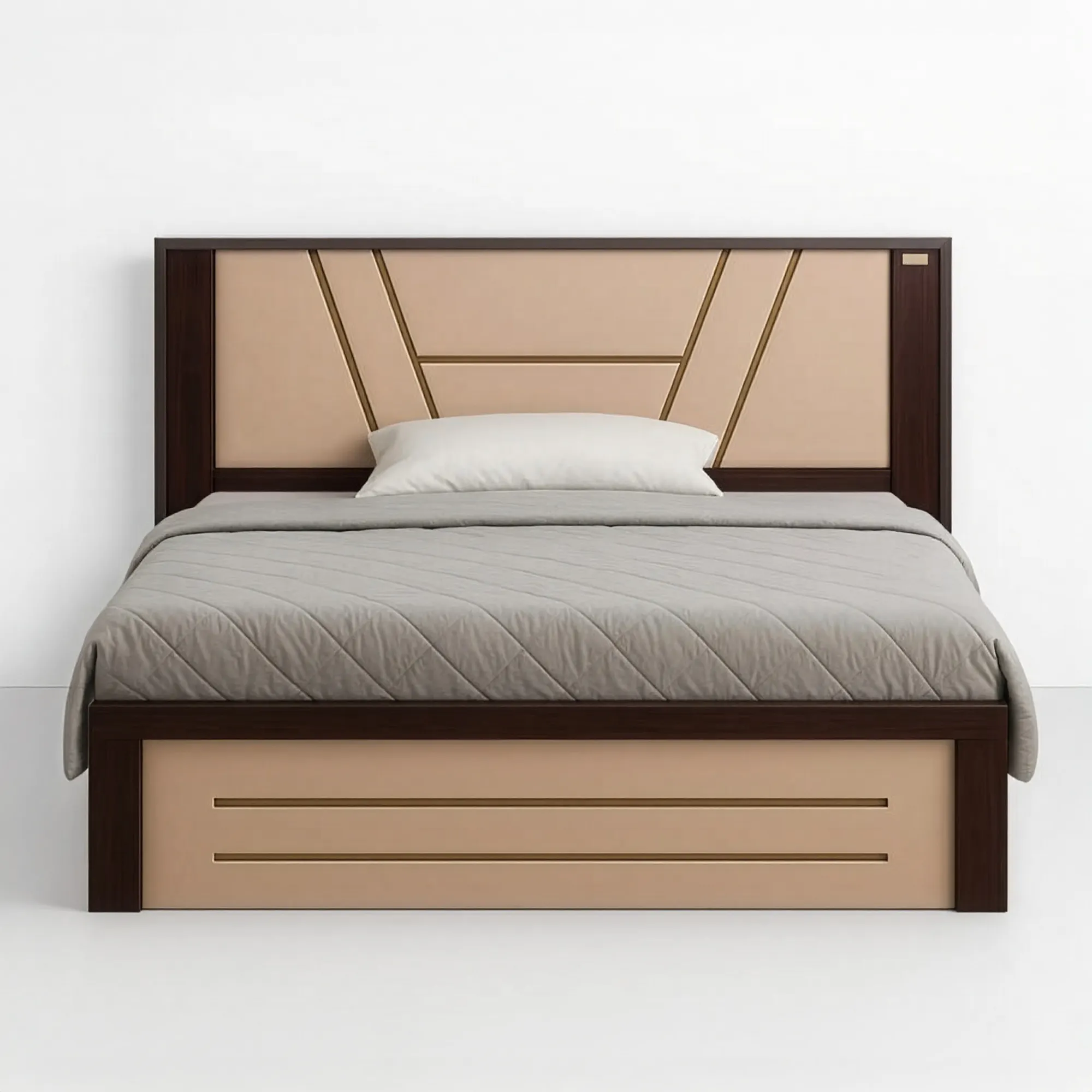 GoldVera King Bed with Beige Panel Headboard | Sai FurnTech