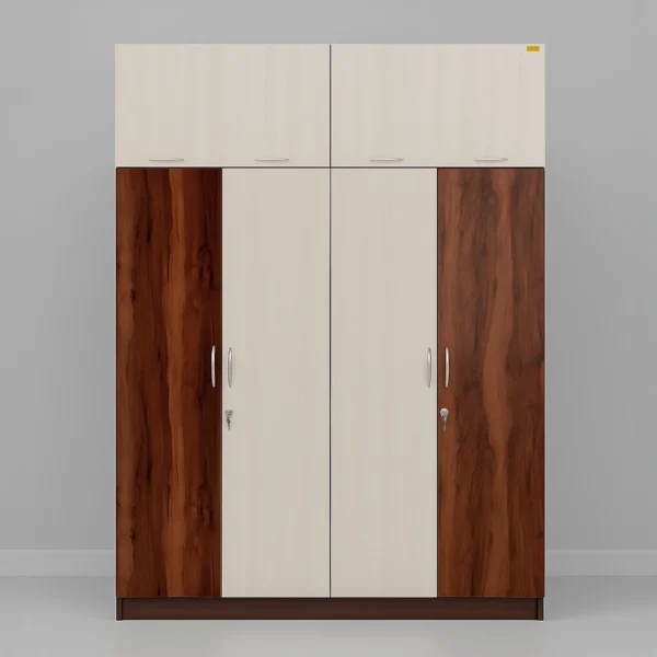 IvoryNex 4 Door Wardrobe | Ivory & Walnut Almirah
