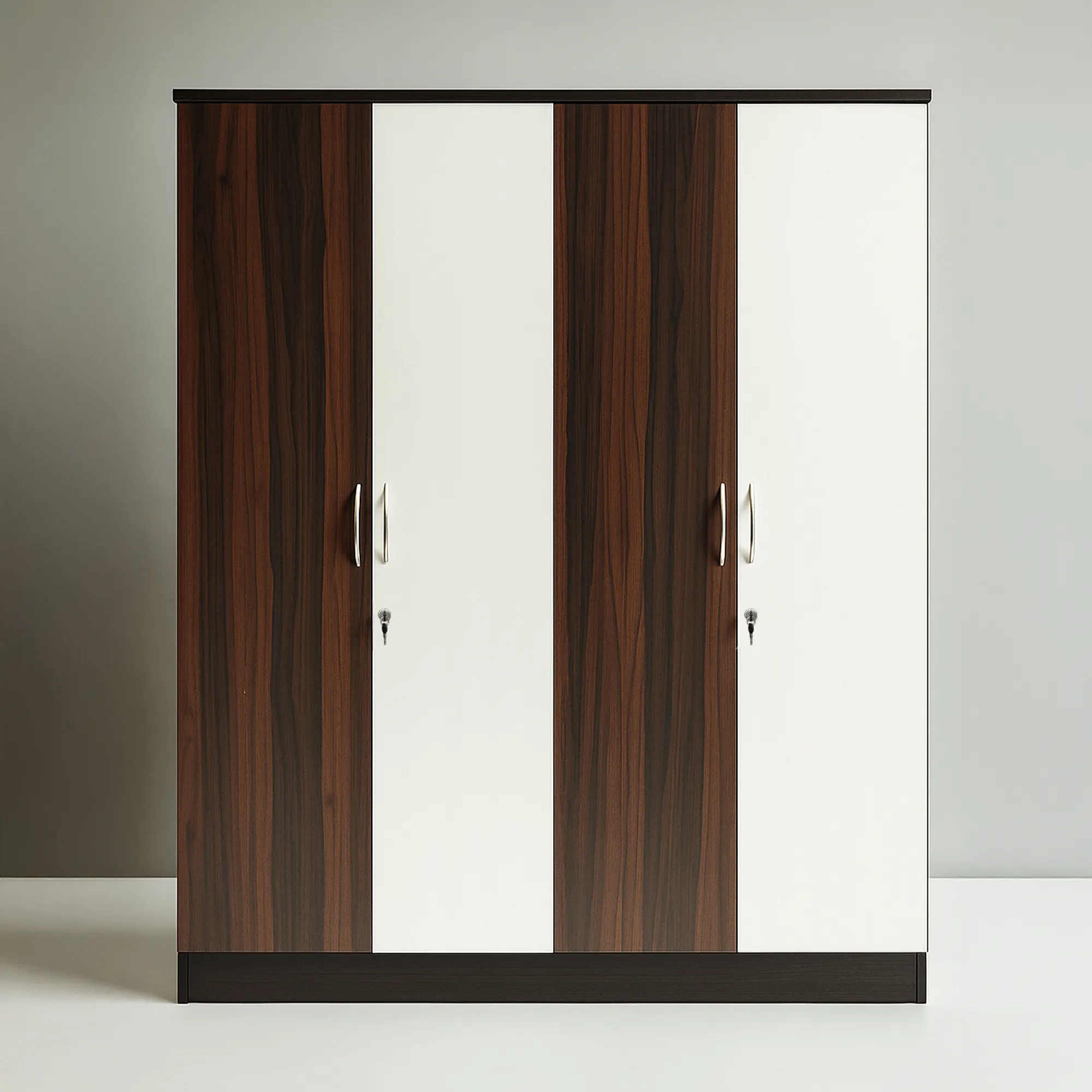 IvoryStripe 4 Door Wardrobe | Walnut & White Almirah