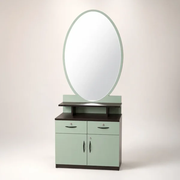 MintOval Dressing Table with Oval Mirror | Sai FurnTech