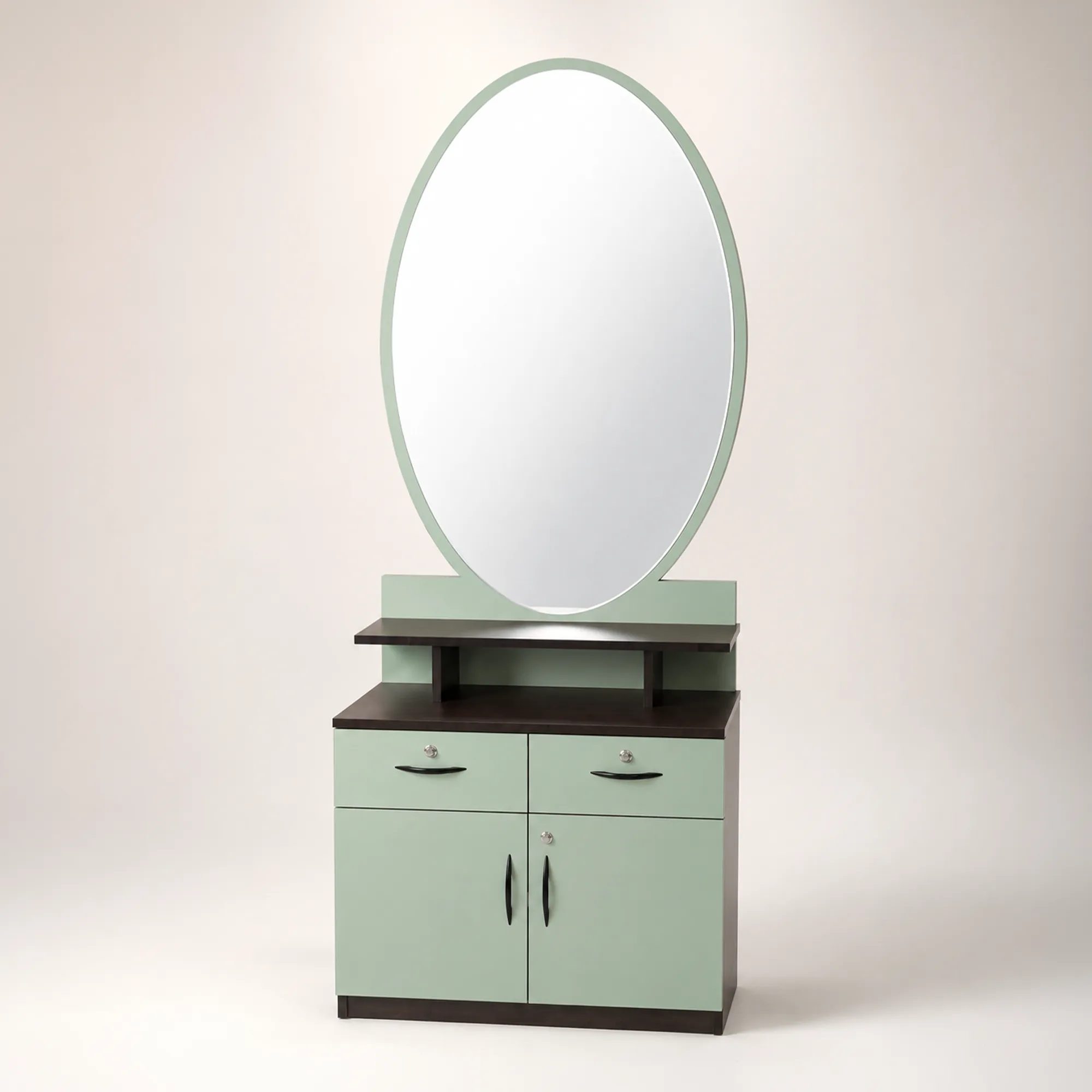 MintOval Dressing Table with Oval Mirror | Sai FurnTech