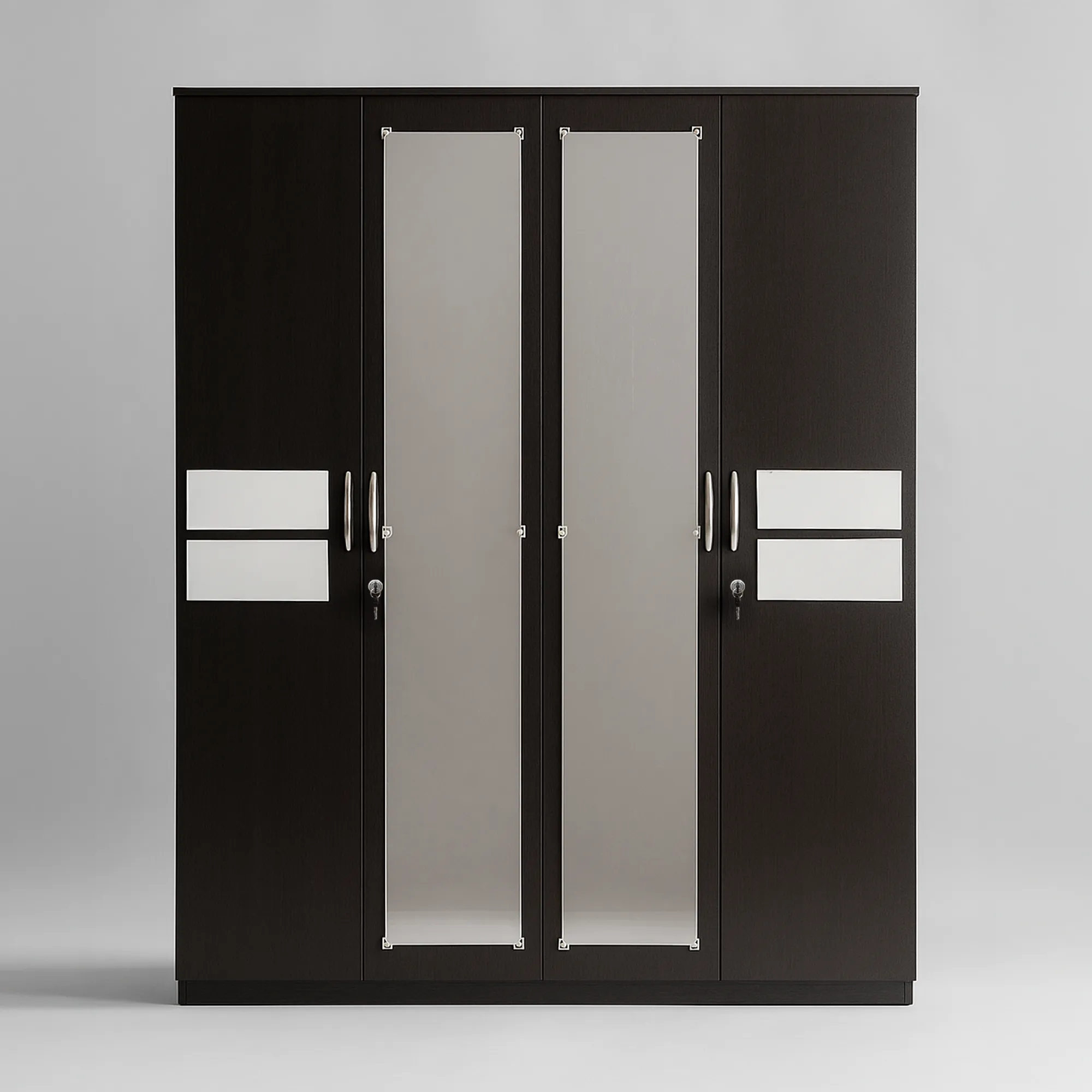 MirrorEdge 4 Door Wardrobe | Dark Walnut Mirror Almirah