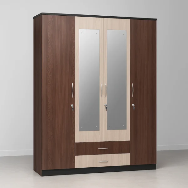 MirrorLuxe Dual Tone 4 Door Wardrobe | Sai FurnTech