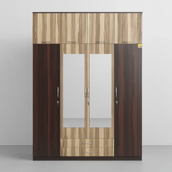 MirrorOak 4 Door Wardrobe | Dual Tone Mirror Almirah