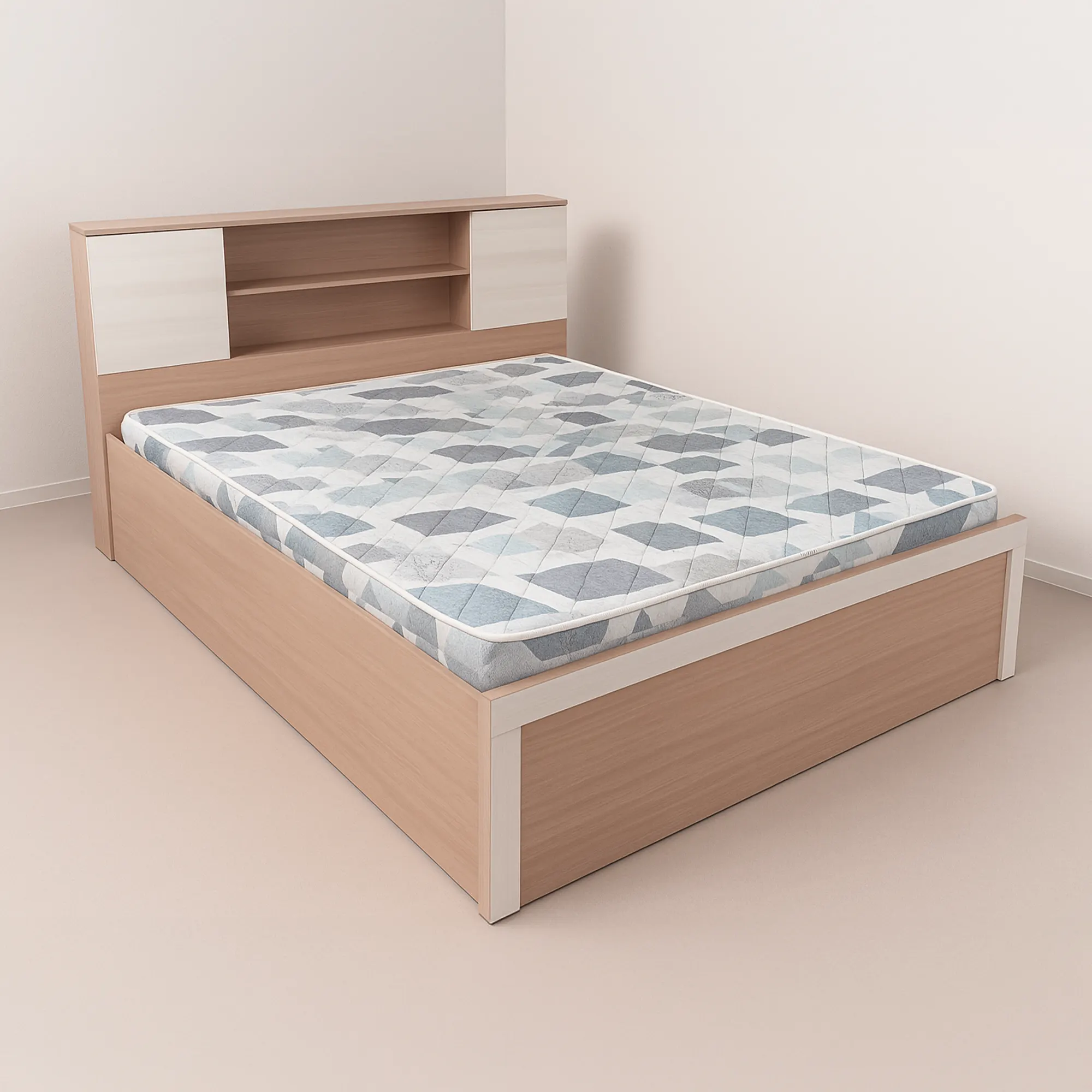 OakNest Dual Tone King Bed with Storage Headboard | Sai FurnTech