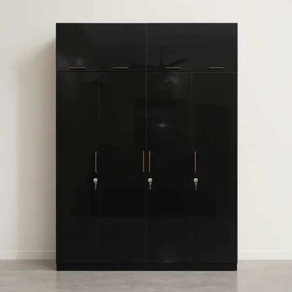 OnyxGloss Black 4 Door Wardrobe | Sai FurnTech