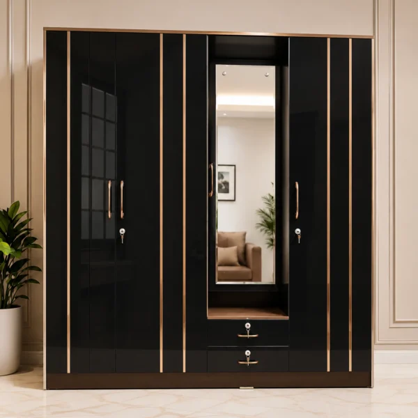 OnyxGold 4 Door Wardrobe with Mirror | Sai FurnTech