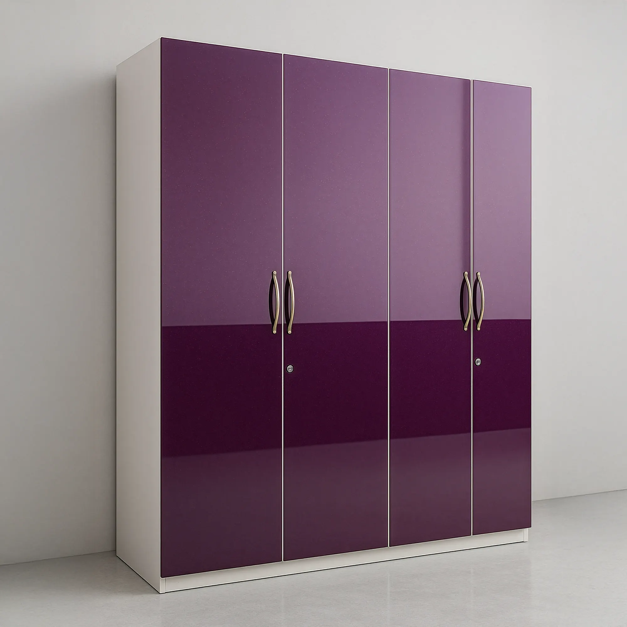 PlumGloss 4 Door Wardrobe | Glossy Plum Almirah