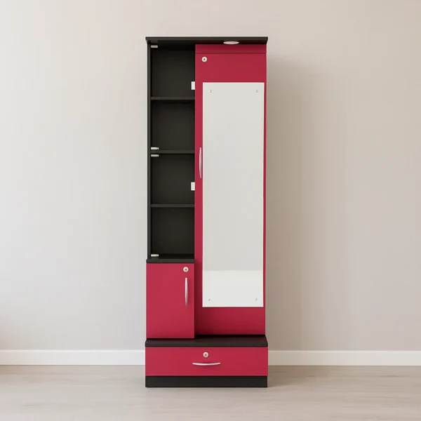 RubyGlow Dressing Table | Red & Black Mirror Unit