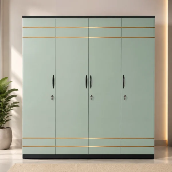 SageLine 4 Door Wardrobe with Gold Accents | Sai FurnTech