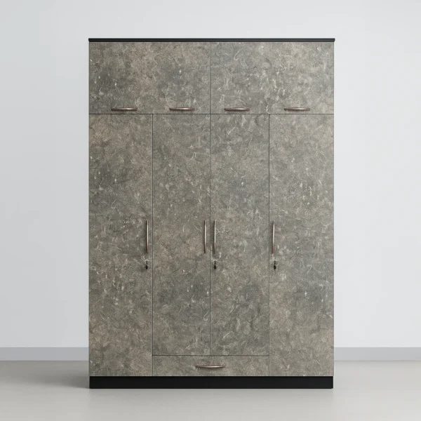 StoneAura Textured Grey 4 Door Wardrobe | Sai FurnTech