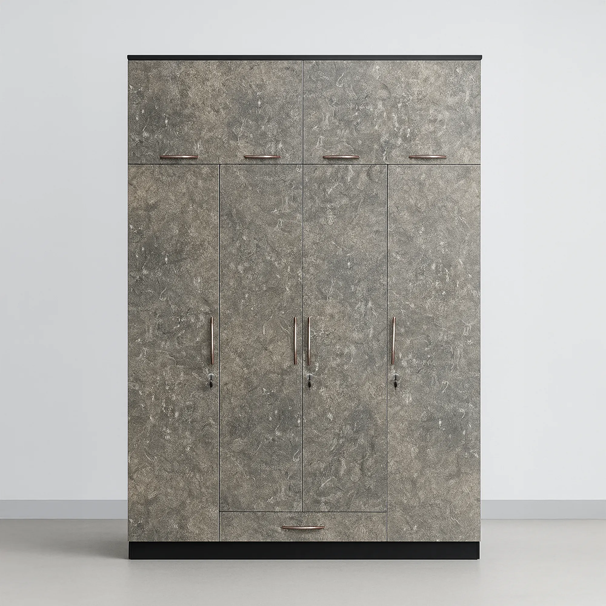 StoneAura Textured Grey 4 Door Wardrobe | Sai FurnTech