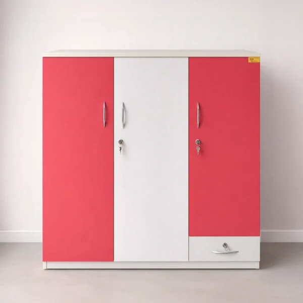 TrioLock Multipurpose Cabinet with Drawer | Sai FurnTech - Pink & White