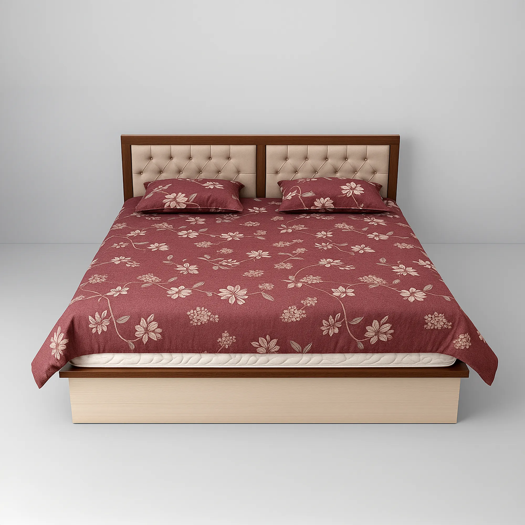TuftAura Bed | Walnut & Light Oak Platform Bed