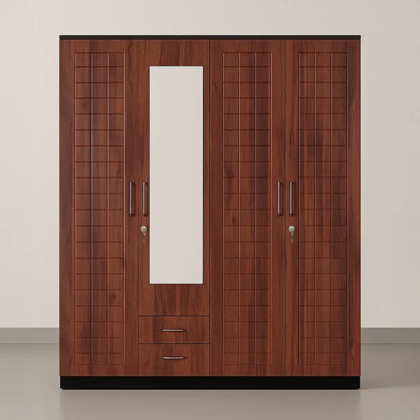 VeraGrid 4 Door Wardrobe with Mirror | Sai FurnTech