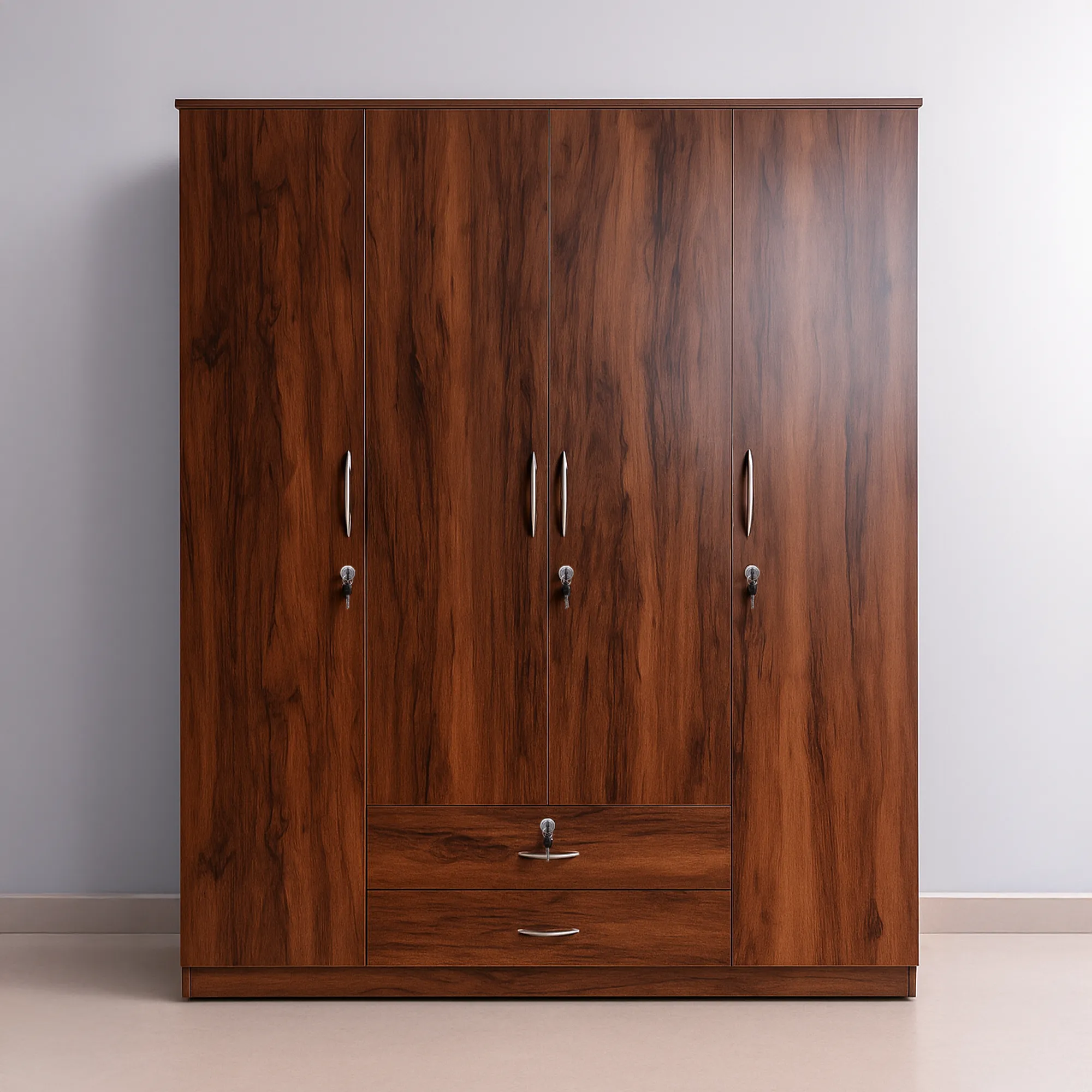WalnutNest 4 Door Wardrobe | Rich Walnut Almirah